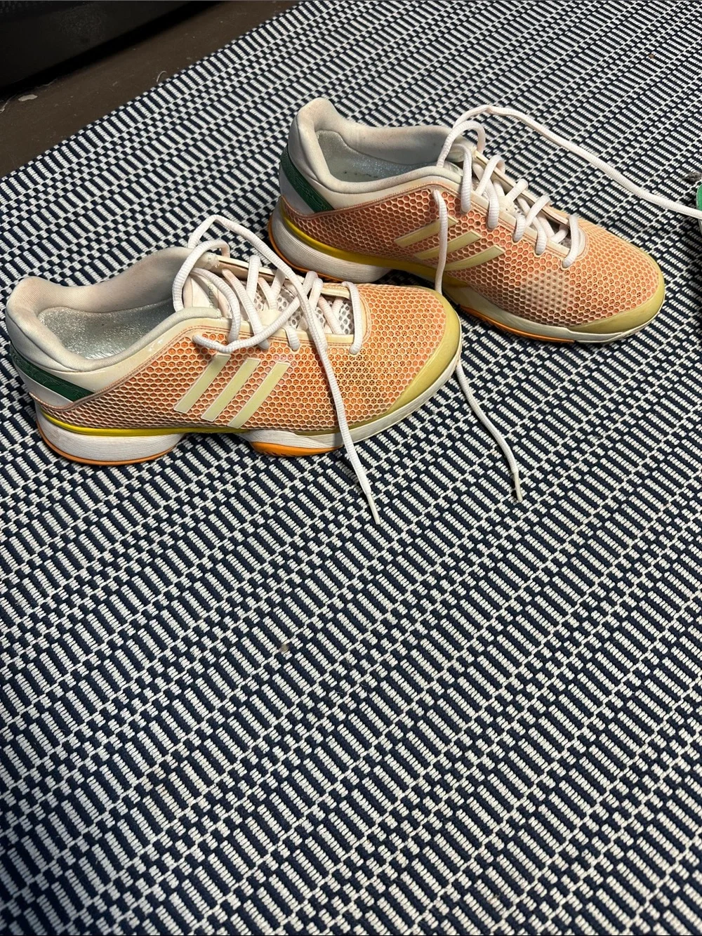 Adidas by Stella McCartney Peach Mesh Athletic Sneakers with Green Heel Accents